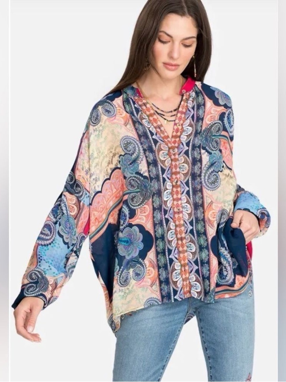 Johnny Was Onda button-down blouse
colorful paisley - 2XS